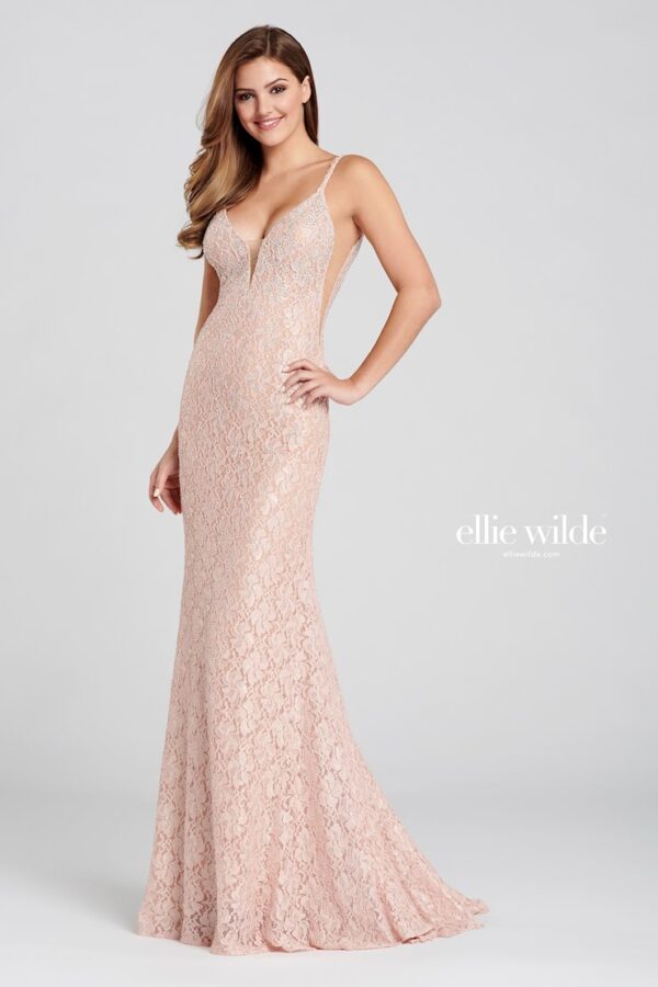 fitted lace pink prom dress