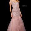 mauve lace and tulle mermaid prom dress