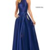 royal blue satin aline prom dress