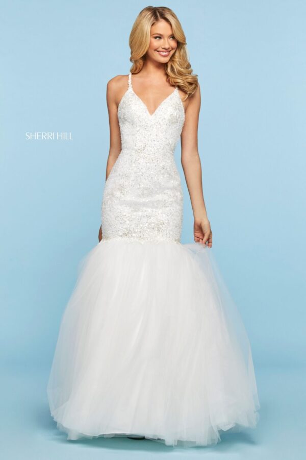 sherri hill white beaded prom dress