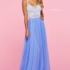 blue chiffon aline prom dress with beaded bodice