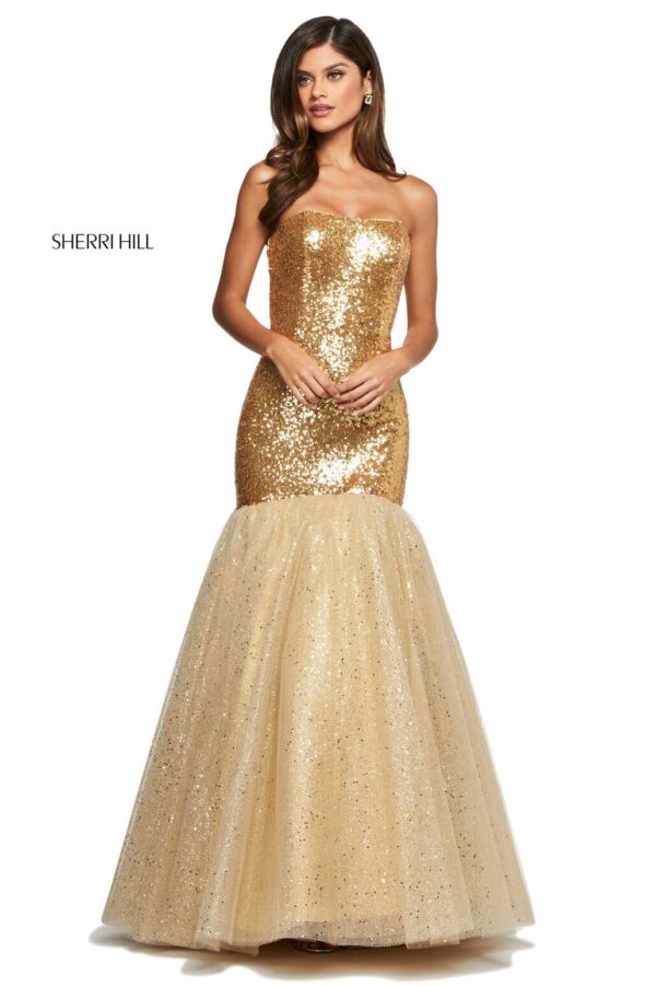 gold sequin mermaid prom dress
