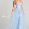 strapless light blue a-line prom dress